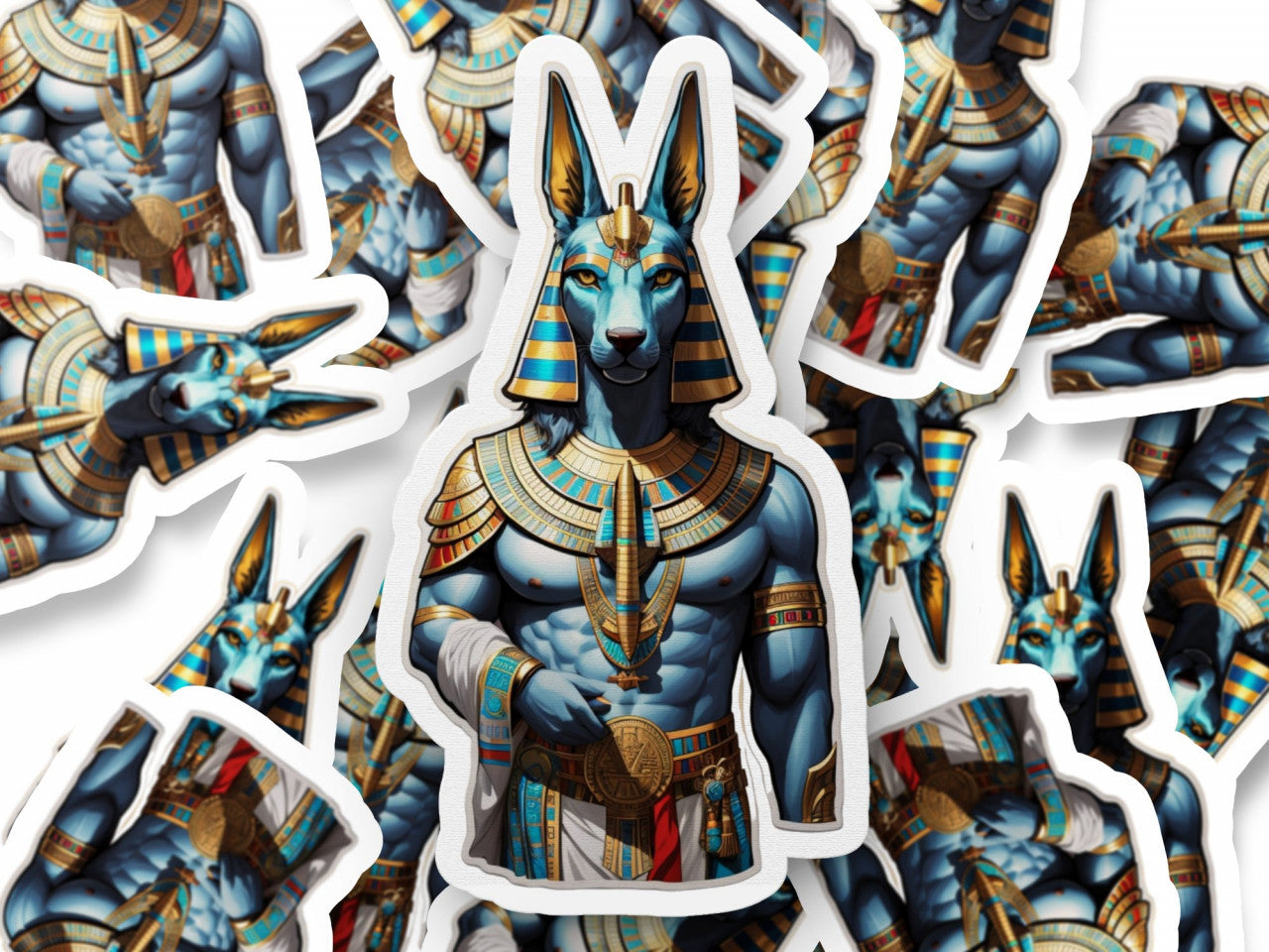 Set 3 bucati, Sticker decorativ, Zeul egiptean Anubis, Rezistent la apa, NO172, 6 cm, Multicolor