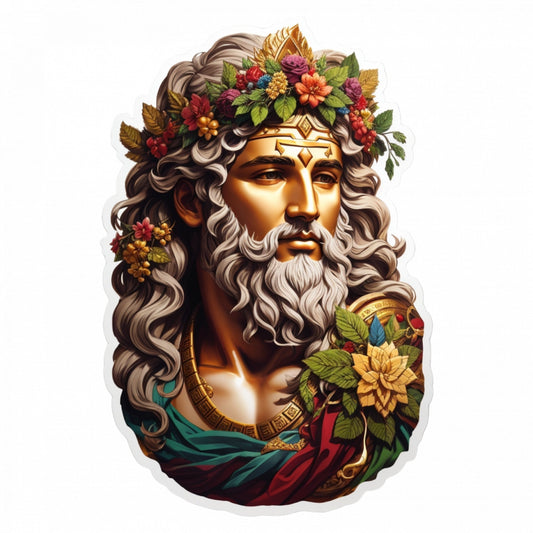 Set 3 bucati, Sticker decorativ, Zeul grec Dionysus cu corana de flori, Rezistent la apa, NO481, 6 cm, Multicolor