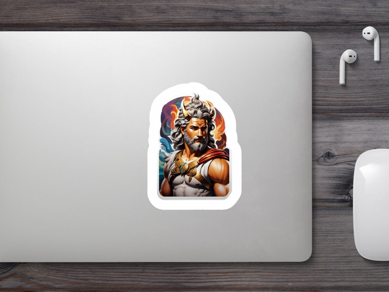 Set 3 bucati, Sticker decorativ, Zeul grec Heracles cu coarne, Rezistent la apa, NO689, 6 cm, Multicolor
