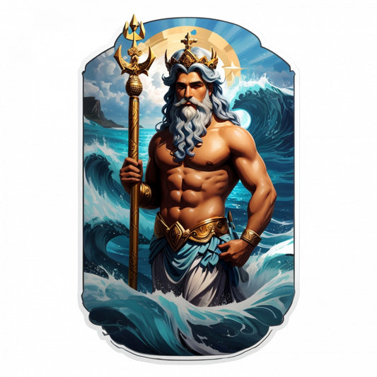 Set 3 bucati, Sticker decorativ, Zeul grec Poseidon cu sceptru, Rezistent la apa, NO1102, 6 cm, Multicolor