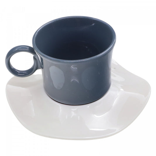 Set 3 cesti de cafea cu farfurie, Portelan, NO3895, 80 ml, Gri