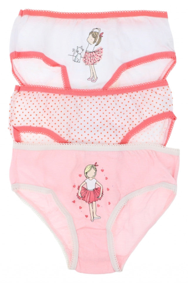 Set 3 perechi chiloti fetite, 100% Bumbac, NO8072, 122-128 cm, 7-8 ani, Multicolor