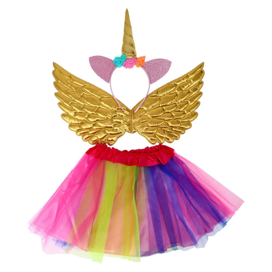 Set 3 piese, Costum unicorn cu aripi, Tutu Aripi si Bentita, NO78706, Multicolor