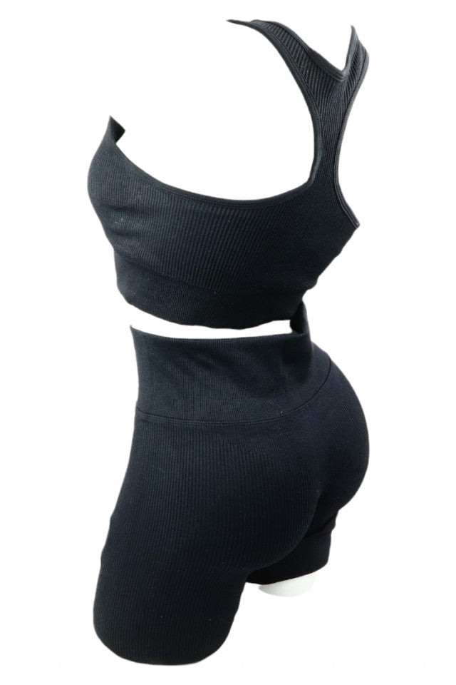 Set 3 piese, Echipament dama Fitness, Aerobic, Yoga, NO3009, L, Negru