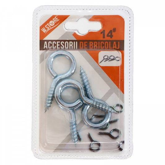 Set 4 buc, Agatatoare tip O cu filet, metal, 5 cm, Argintiu