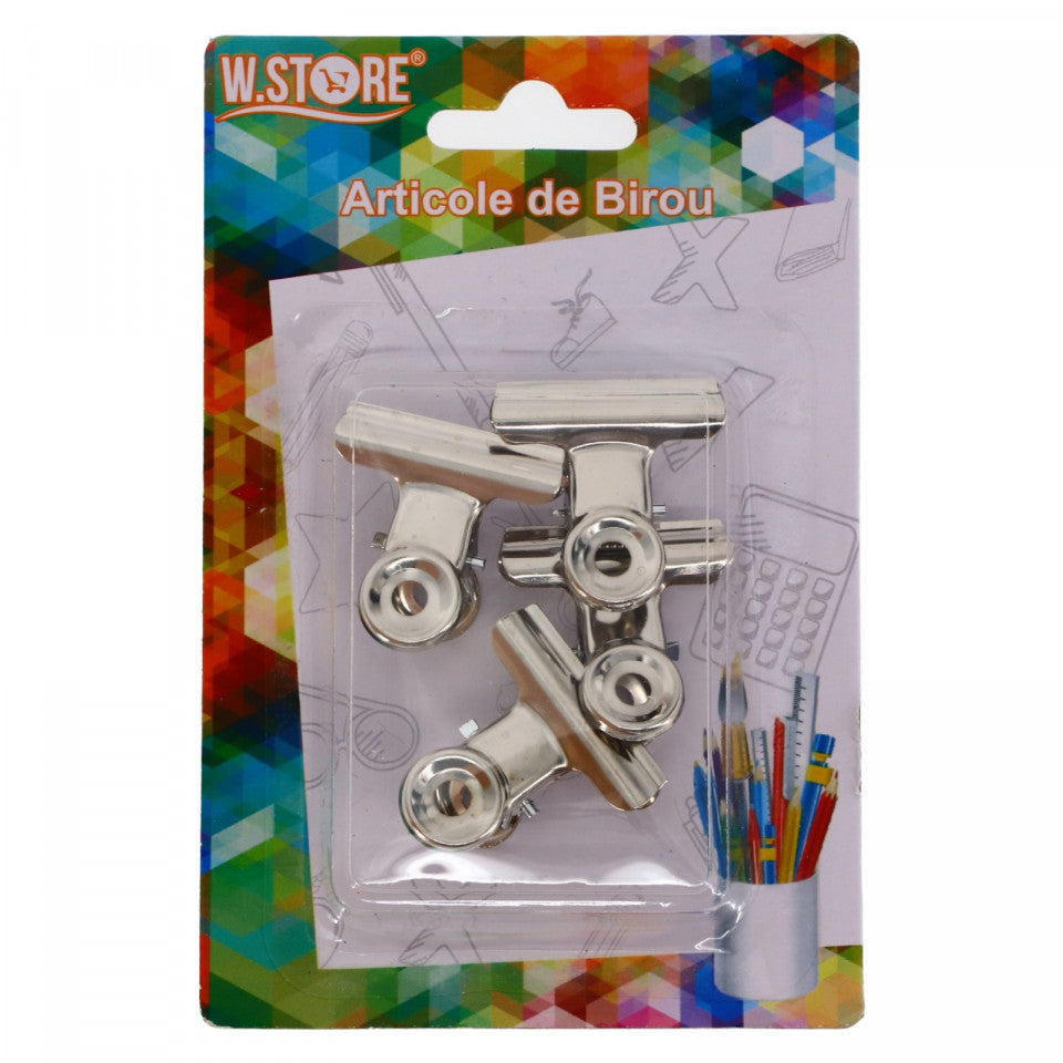 Set 4 buc, clema birou, Metal, 3 cm, Argintiu