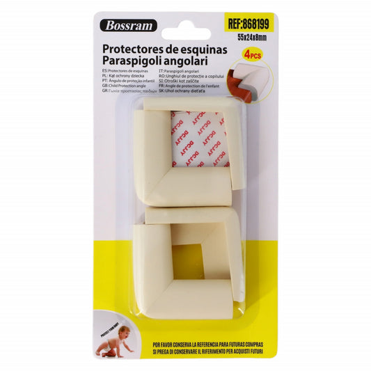 Set 4 buc, Protectie anticoliziune pentru copii, protectie colturi mobila, NO997, 55 x 24 x 8 mm, Bej