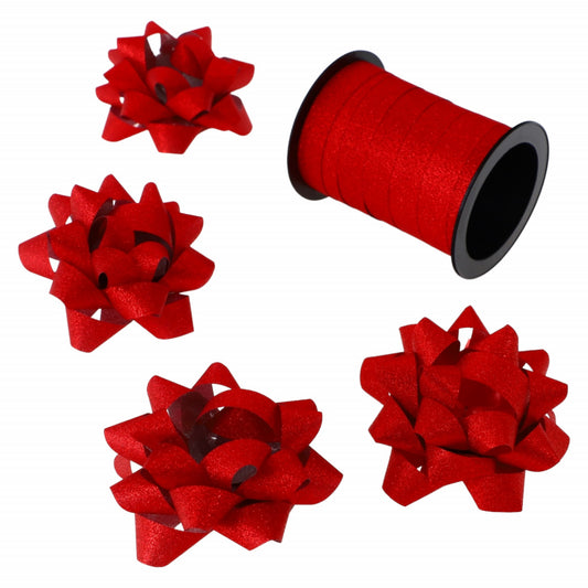 Set 4 bucati Fundite cu sclipici de 5 cm si Panglica 1 cm x 10 m, NO113, Rosu