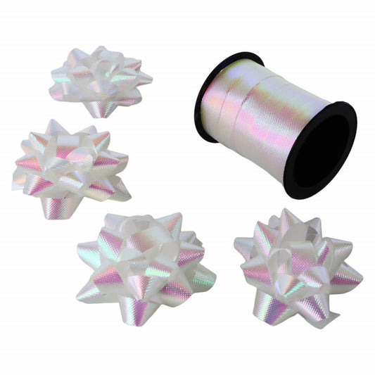 Set 4 bucati Fundite de 5 cm si Panglica, 1 cm x 10 m, Alb