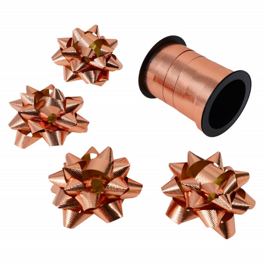 Set 4 bucati Fundite de 5 cm si Panglica, 1 cm x 10 m, Roz