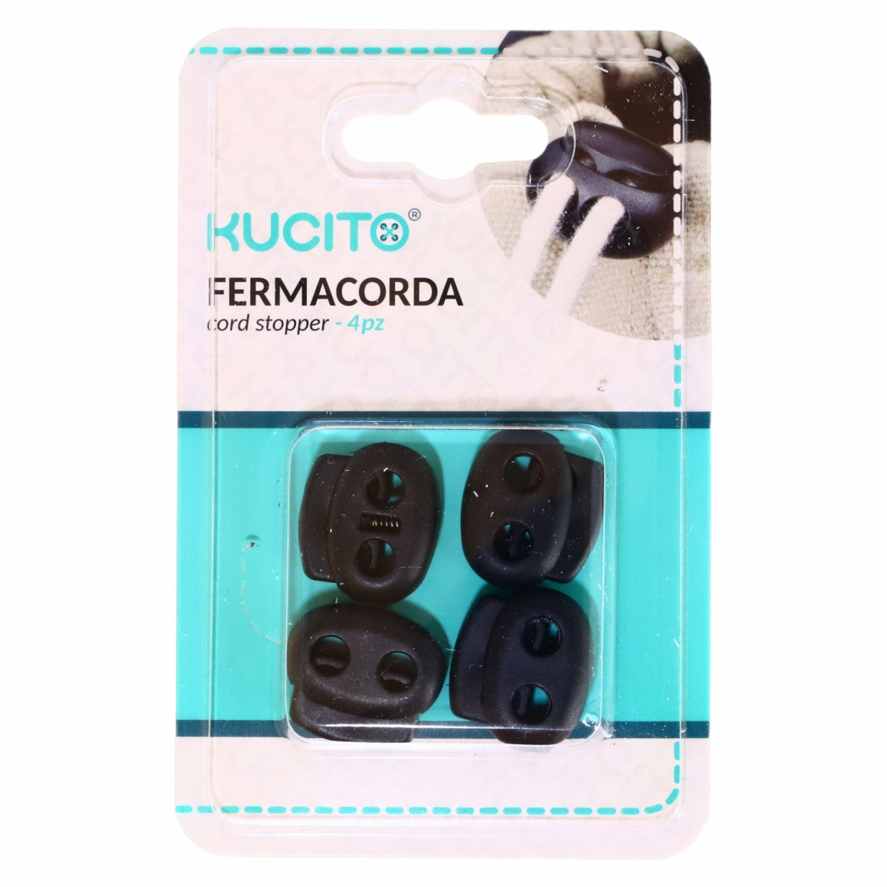 Set 4 bucati, Opritor pentru snur dublu, NO834, 2.3 cm, Negru