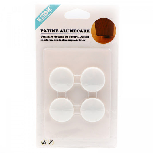 Set 4 bucati, patine alunecare pentru mobila, Alb, 27 mm