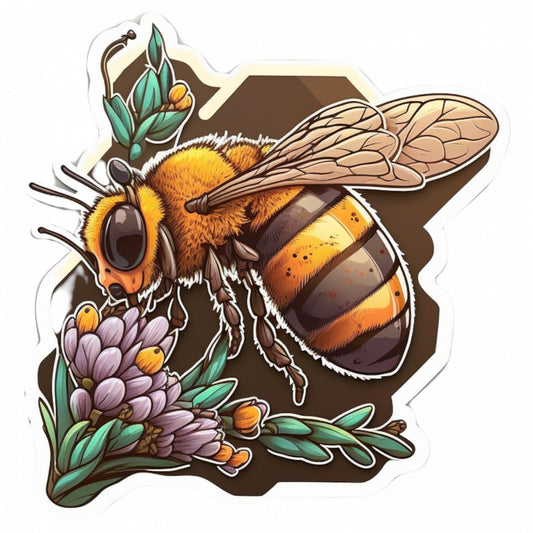 Set 4 bucati, Sticker decorativ, Albina in flori, Rezistent la apa, NO7927, 10 cm, Multicolor