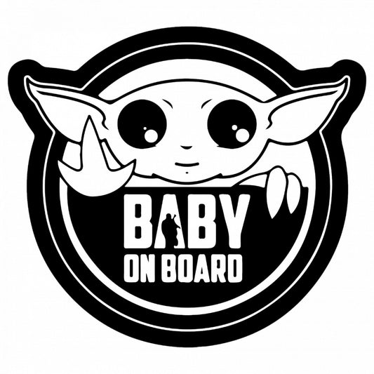 Set 4 bucati, Sticker decorativ, Baby on board grodu Mandalorian, Rezistent la apa, NO8038, 10 cm, Multicolor