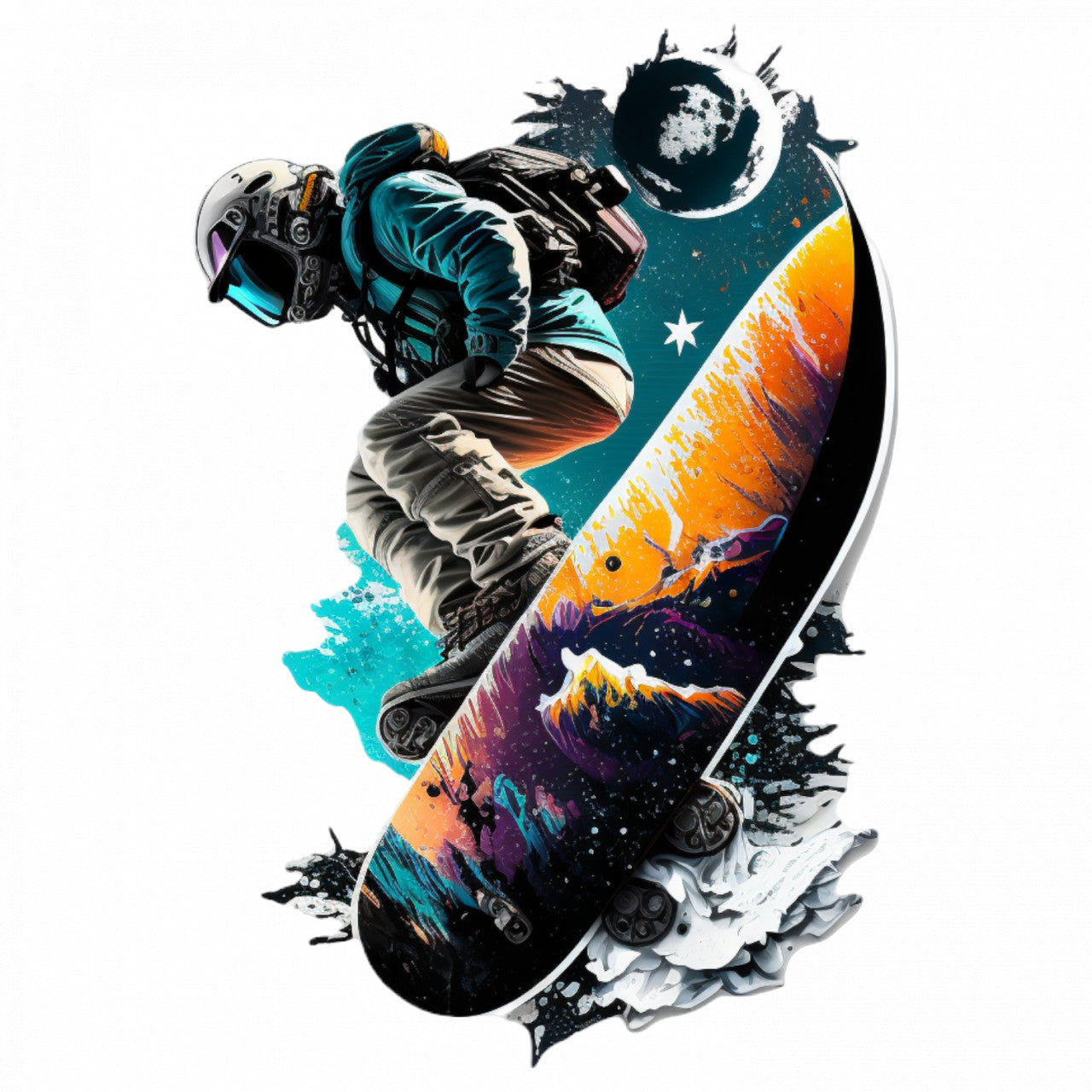 Set 4 bucati, Sticker decorativ, Baiat pe snowboard, Rezistent la apa, NO8050, 10 cm, Multicolor