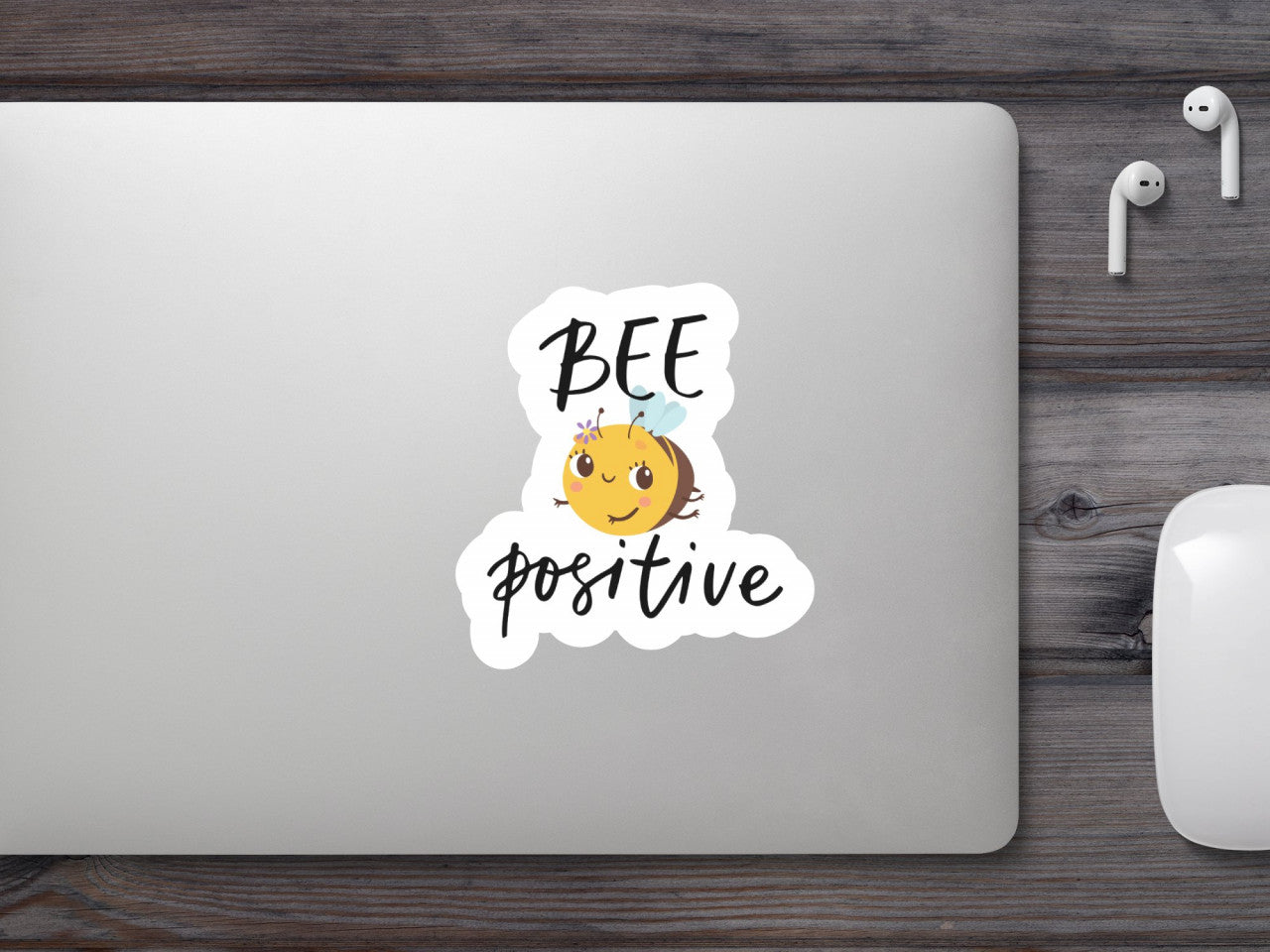 Set 4 bucati, Sticker decorativ, Bee positive albinuta, Rezistent la apa, NO8503, 10 cm, Multicolor