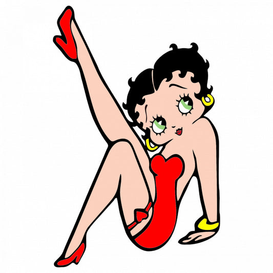 Set 4 bucati, Sticker decorativ, Betty Boop cu piciorul in sus, Rezistent la apa, NO8524, 10 cm, Multicolor