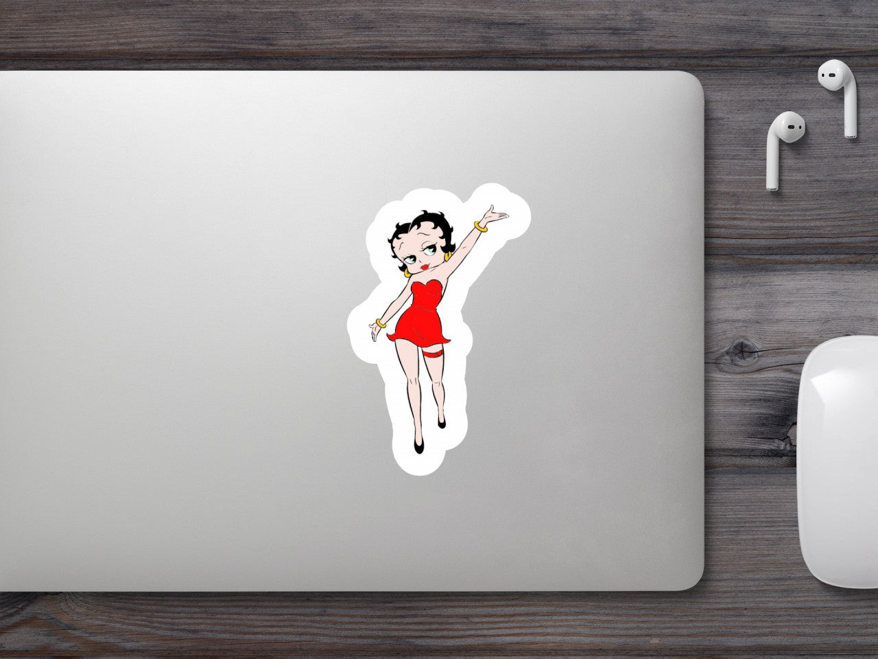 Set 4 bucati, Sticker decorativ, Betty Boop cu pojartiera, Rezistent la apa, NO8525, 10 cm, Multicolor