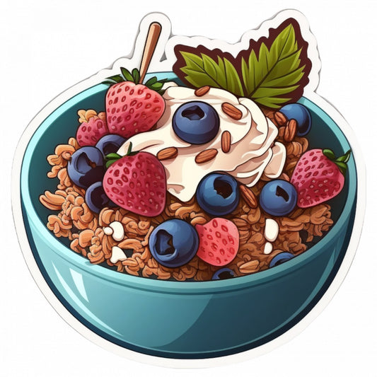 Set 4 bucati, Sticker decorativ, Bol cu cereale si fructe, Rezistent la apa, NO8617, 10 cm, Multicolor