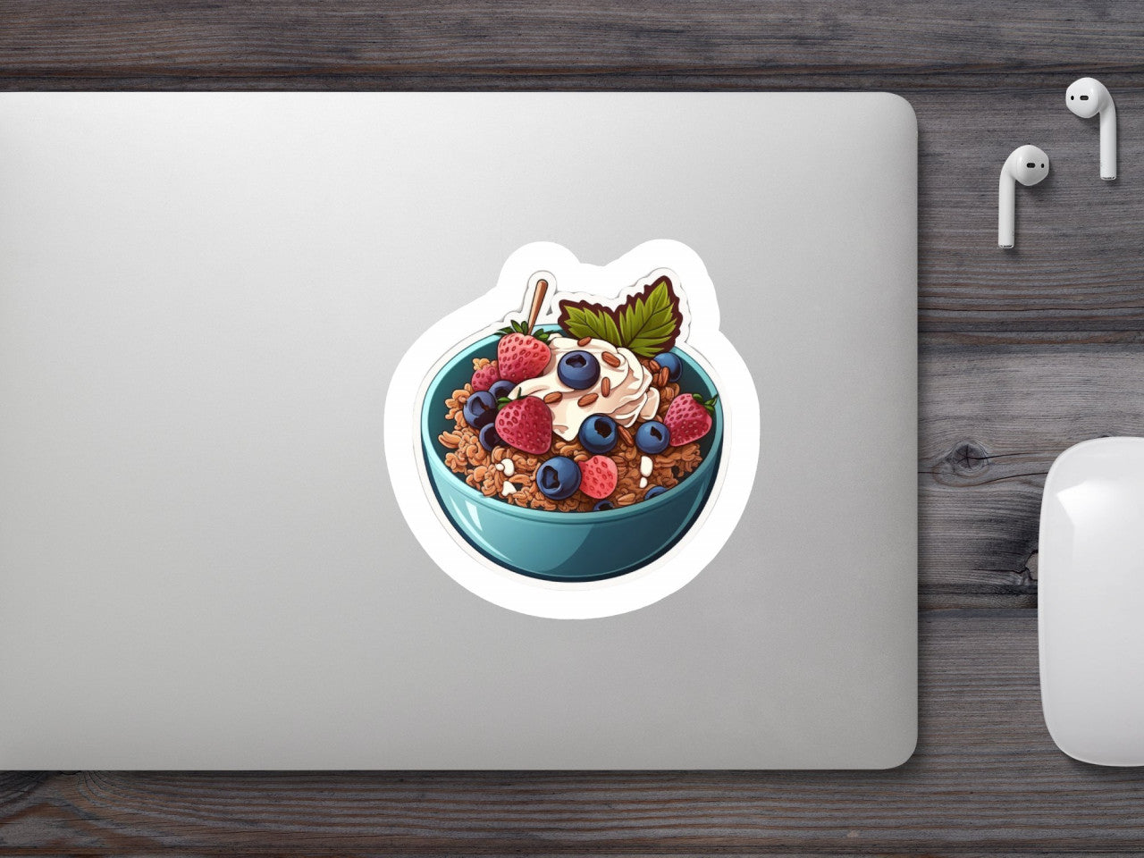 Set 4 bucati, Sticker decorativ, Bol cu cereale si fructe, Rezistent la apa, NO8617, 10 cm, Multicolor