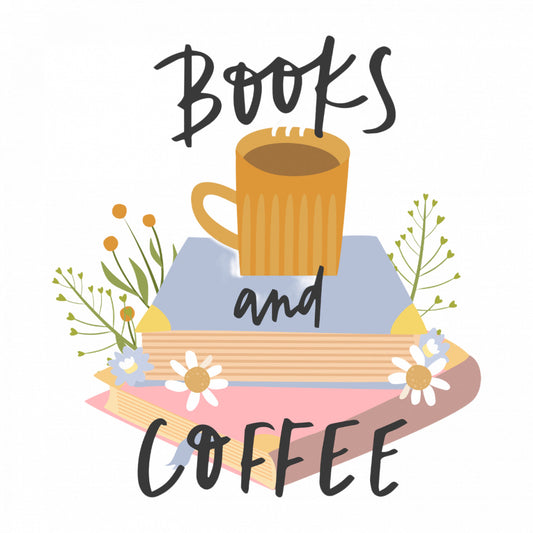Set 4 bucati, Sticker decorativ, Books and coffee, Rezistent la apa, NO8631, 10 cm, Multicolor