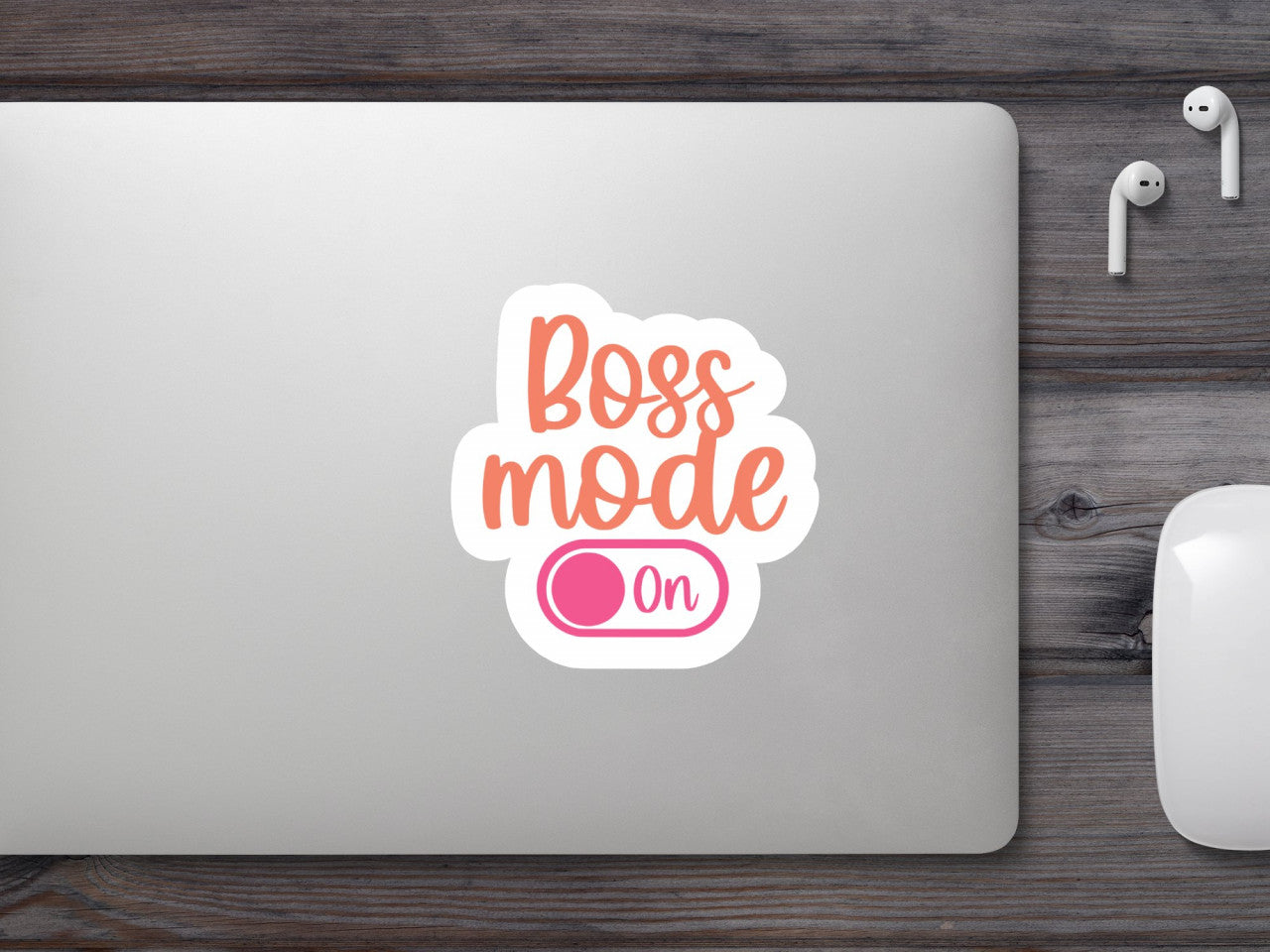 Set 4 bucati, Sticker decorativ, Boss mode on, Rezistent la apa, NO8634, 10 cm, Multicolor