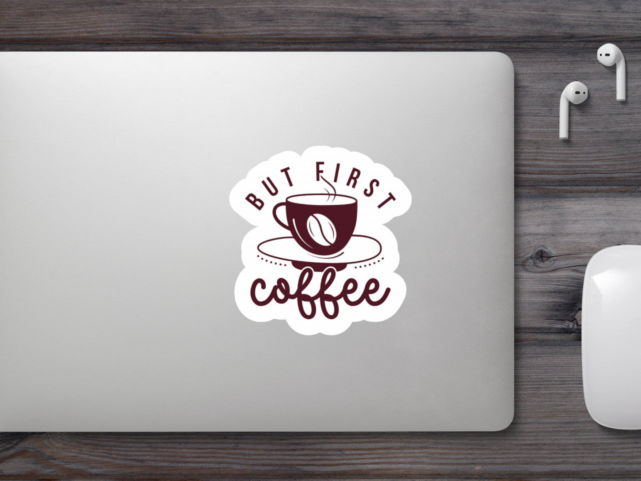Set 4 bucati, Sticker decorativ, But first coffee, Rezistent la apa, NO8663, 10 cm, Multicolor