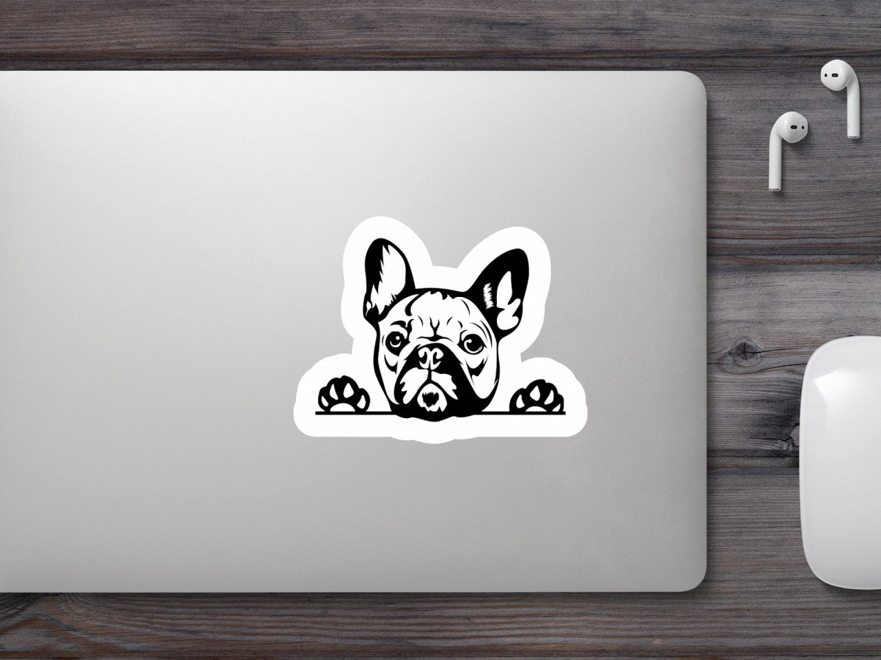 Set 4 bucati, Sticker decorativ, Caine rasa French Bulldog atent, Rezistent la apa, NO8696, 10 cm, Multicolor