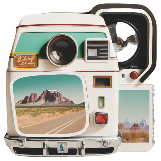 Set 4 bucati, Sticker decorativ, Camera polaroid vintage, Rezistent la apa, NO8711, 10 cm, Multicolor