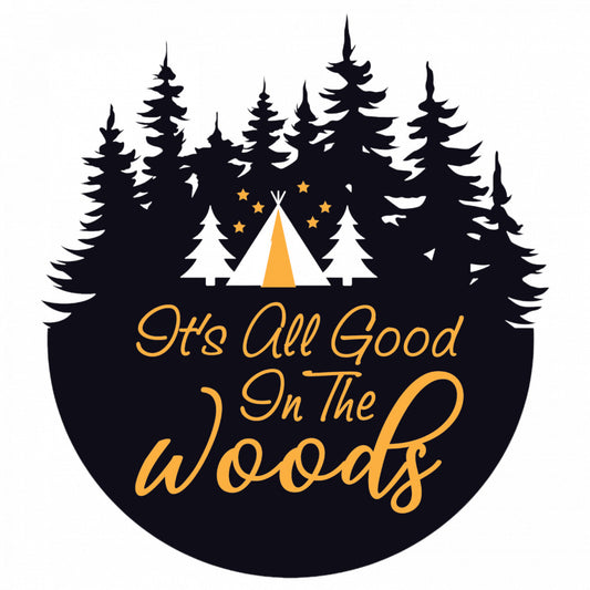 Set 4 bucati, Sticker decorativ, Camping Its all good in the woods, Rezistent la apa, NO8713, 10 cm, Multicolor
