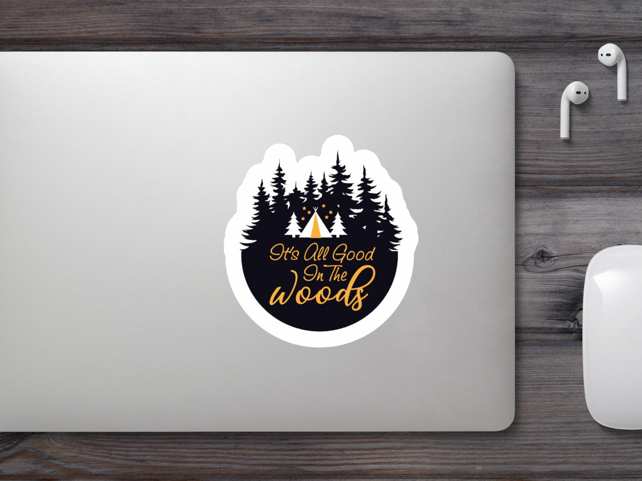 Set 4 bucati, Sticker decorativ, Camping Its all good in the woods, Rezistent la apa, NO8713, 10 cm, Multicolor