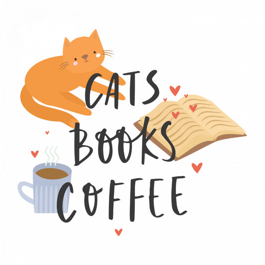 Set 4 bucati, Sticker decorativ, Cats books coffee, Rezistent la apa, NO8767, 10 cm, Multicolor