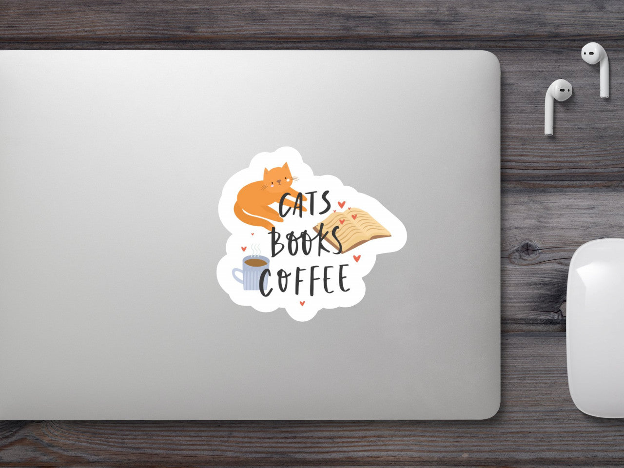 Set 4 bucati, Sticker decorativ, Cats books coffee, Rezistent la apa, NO8767, 10 cm, Multicolor