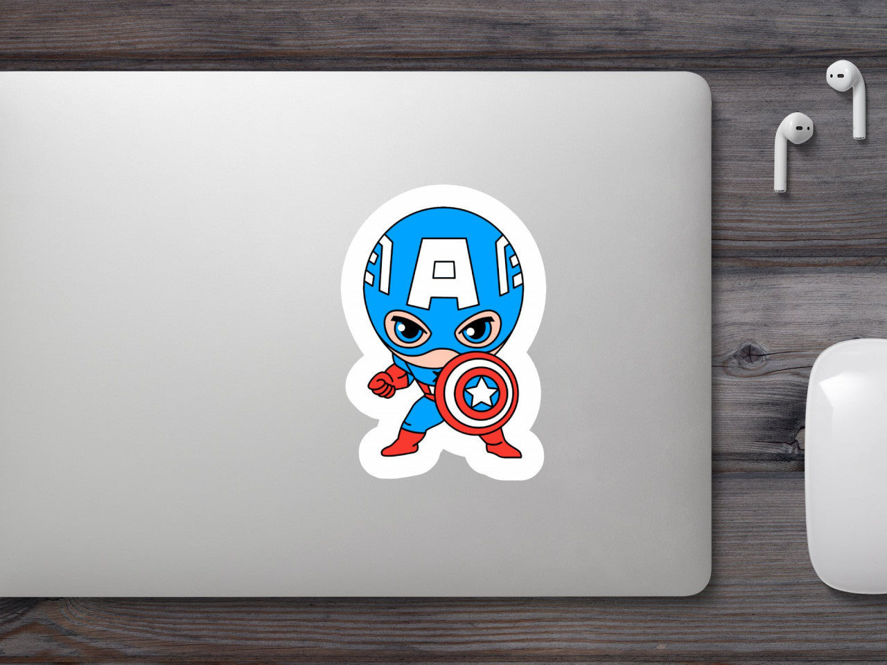 Set 4 bucati, Sticker decorativ, Chibi Captain America, Rezistent la apa, NO8803, 10 cm, Multicolor