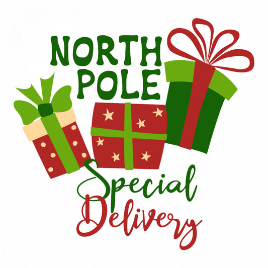 Set 4 bucati, Sticker decorativ, Christmas stickers North Pole Special Delivery, Rezistent la apa, NO8833, 10 cm, Multicolor