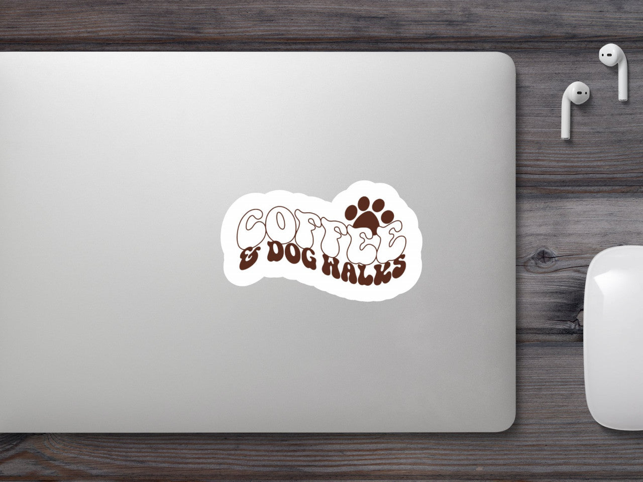 Set 4 bucati, Sticker decorativ, Coffee and dog walks, Rezistent la apa, NO8849, 10 cm, Multicolor