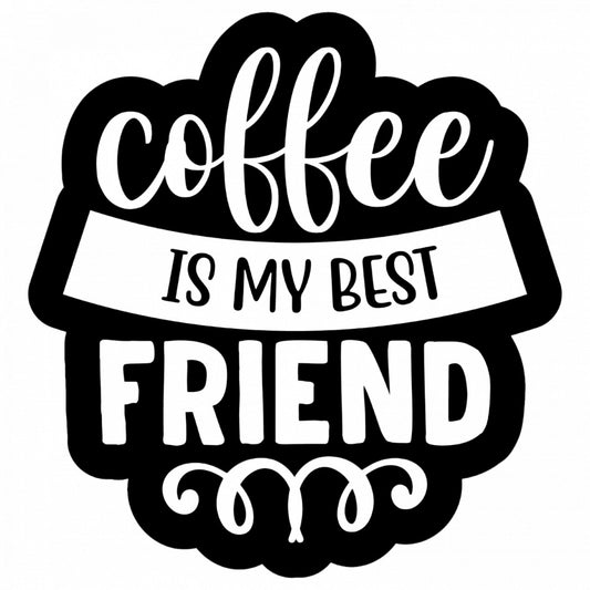 Set 4 bucati, Sticker decorativ, Coffee is my best friend, Rezistent la apa, NO8855, 10 cm, Multicolor