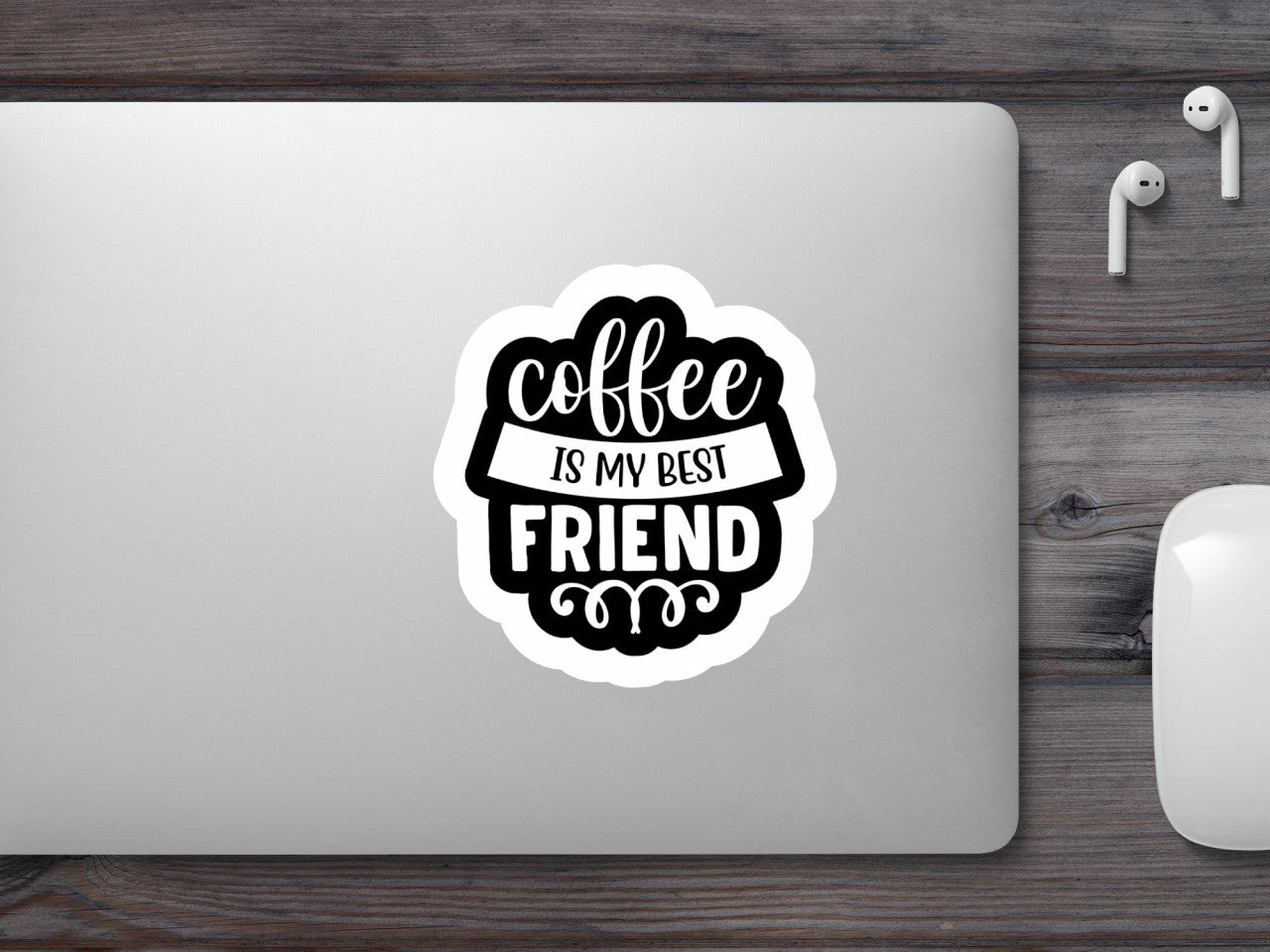 Set 4 bucati, Sticker decorativ, Coffee is my best friend, Rezistent la apa, NO8855, 10 cm, Multicolor