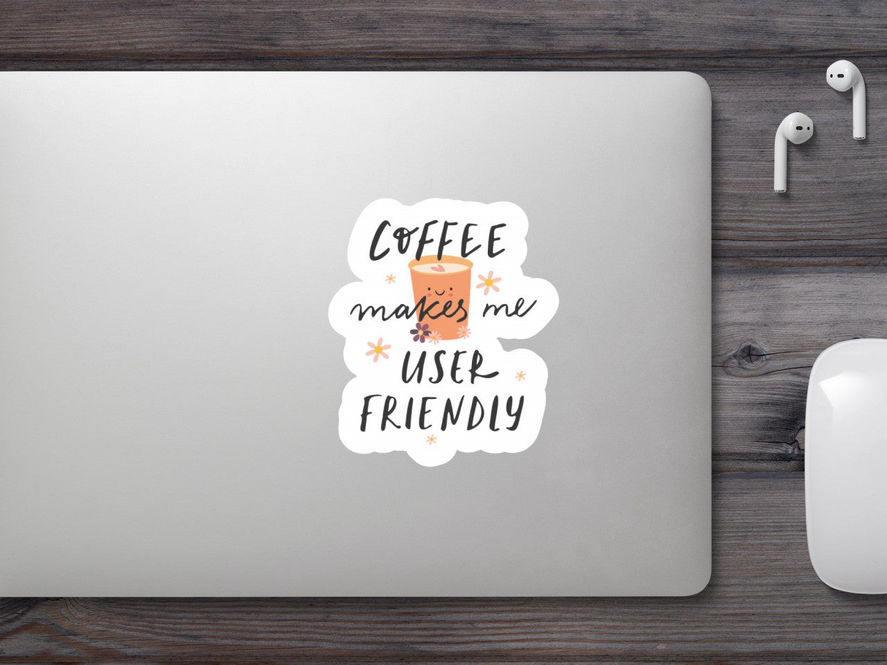 Set 4 bucati, Sticker decorativ, Coffee makes me user friendly, Rezistent la apa, NO8858, 10 cm, Multicolor
