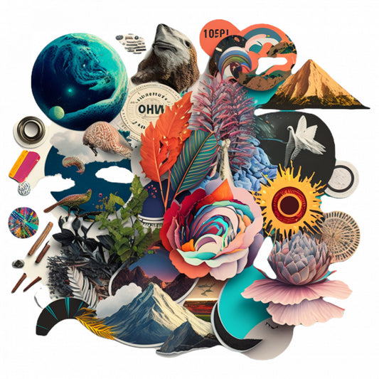 Set 4 bucati, Sticker decorativ, Colaj de materiale diverse, Rezistent la apa, NO8862, 10 cm, Multicolor