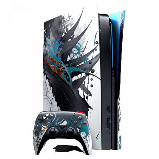 Set 4 bucati, Sticker decorativ, Consola PlayStation 5 pictata abstract, Rezistent la apa, NO8868, 10 cm, Multicolor