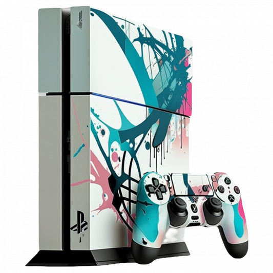 Set 4 bucati, Sticker decorativ, Consola ps4 cu controller decorata cu stropi de vopsea, Rezistent la apa, NO8869, 10 cm, Multicolor