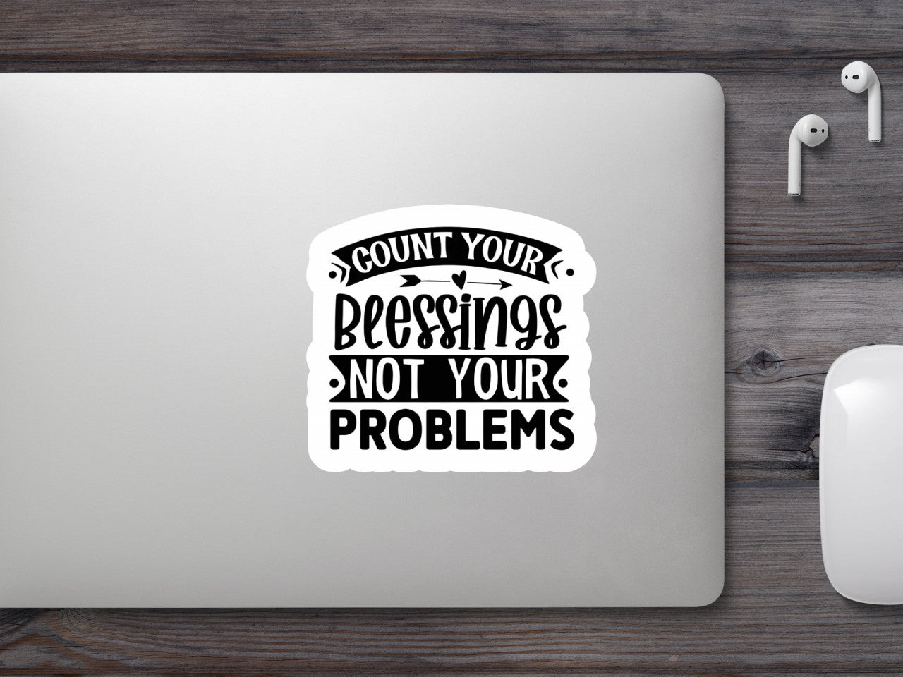 Set 4 bucati, Sticker decorativ, Count your blessings not your problems, Rezistent la apa, NO8917, 10 cm, Multicolor