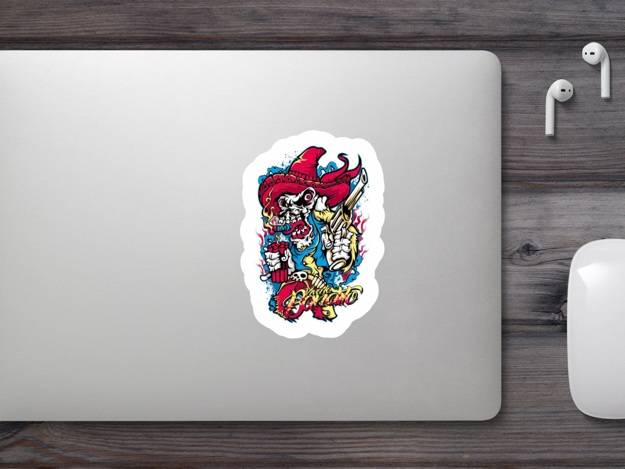 Set 4 bucati, Sticker decorativ, Craniul Gangster, Rezistent la apa, NO8929, 10 cm, Multicolor