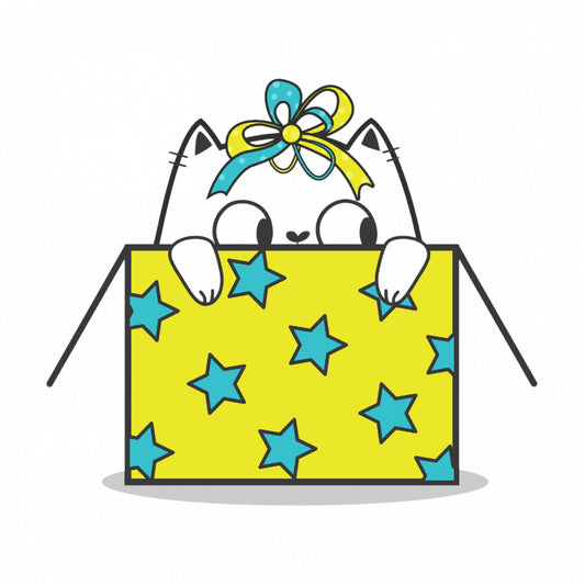 Set 4 bucati, Sticker decorativ, Cutie cu o pisica surpriza, Rezistent la apa, NO8940, 10 cm, Multicolor