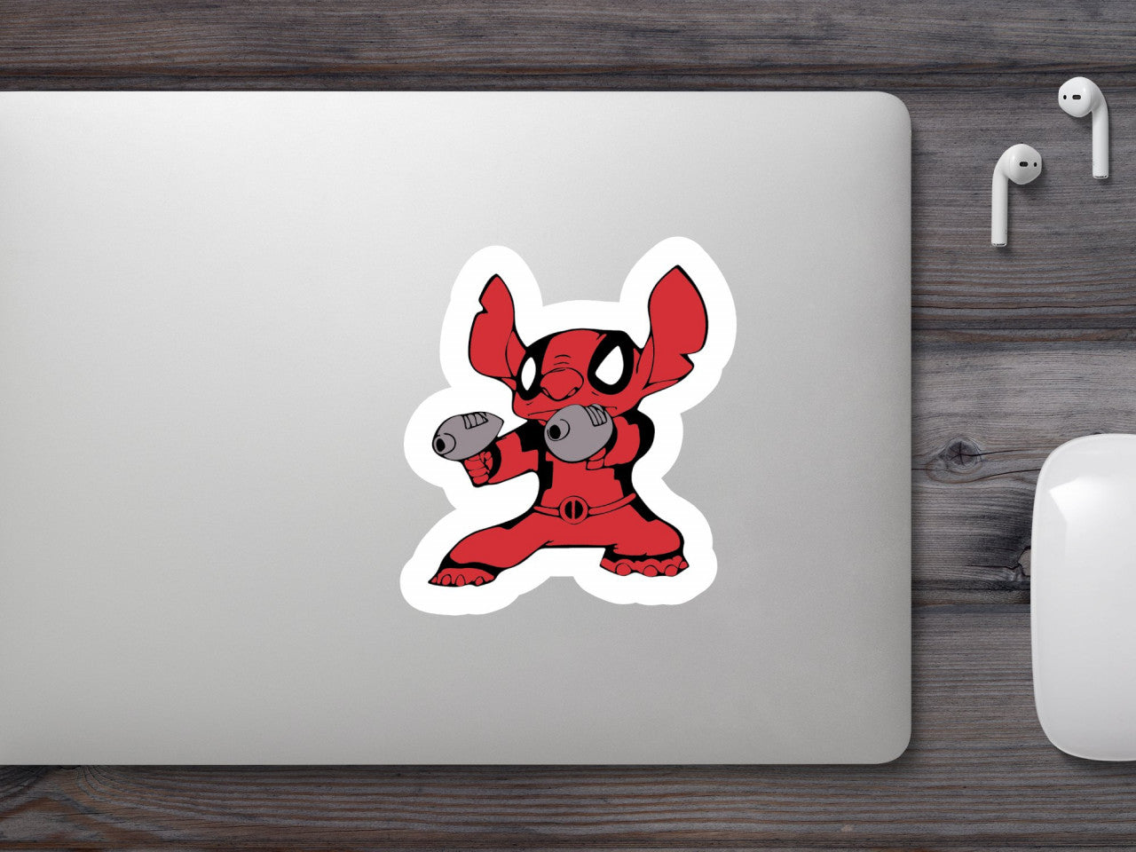 Set 4 bucati, Sticker decorativ, Deadpool Lilo and Stitch, Rezistent la apa, NO8966, 10 cm, Multicolor