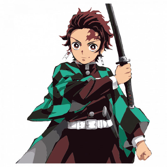Set 4 bucati, Sticker decorativ, Demon Slayer Tanjiro Kamado pregatit de lupta, Rezistent la apa, NO8992, 10 cm, Multicolor