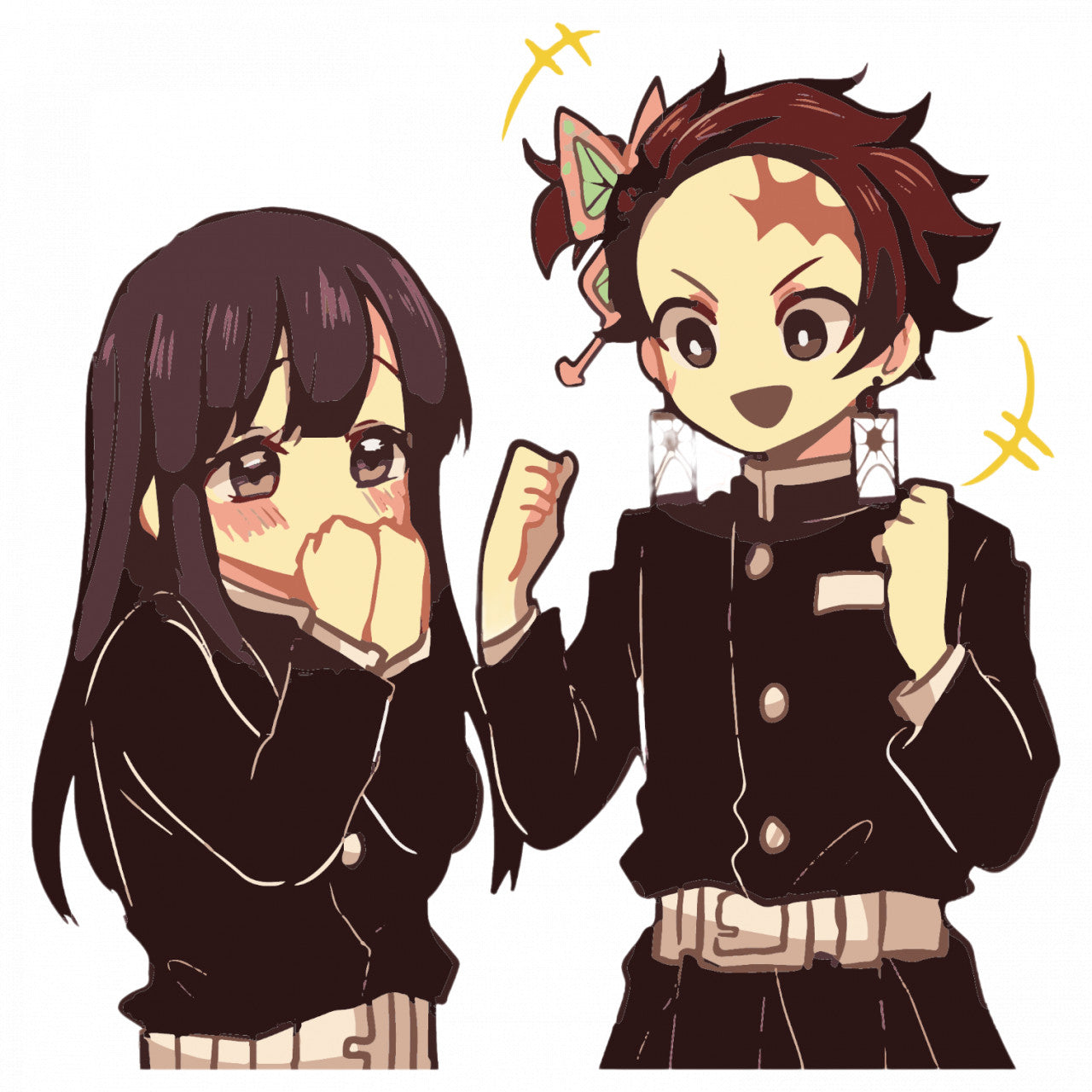 Set 4 bucati, Sticker decorativ, Demon Slayer Tanjiro x Kanao anime, Rezistent la apa, NO8995, 10 cm, Multicolor