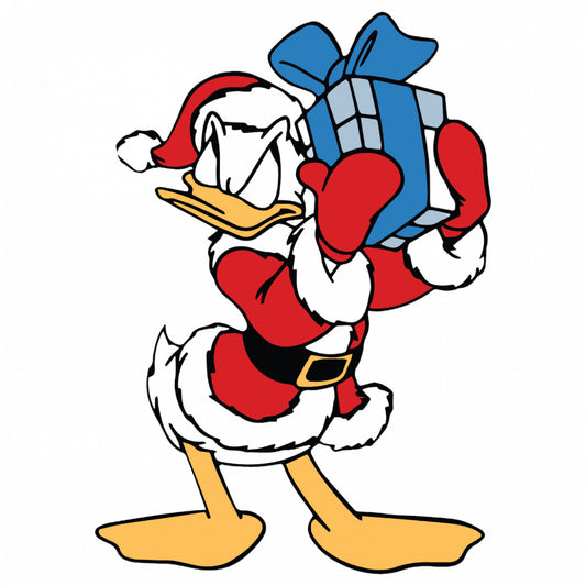 Set 4 bucati, Sticker decorativ, Donald Duck asculta un cadou, Rezistent la apa, NO9066, 10 cm, Multicolor