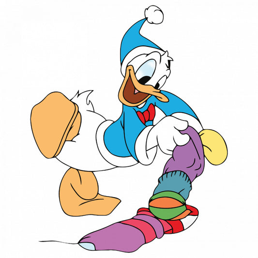 Set 4 bucati, Sticker decorativ, Donald Duck incalta o soseta, Rezistent la apa, NO9073, 10 cm, Multicolor